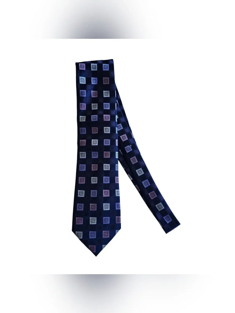 Alexander Julian Colours Tie Mens Navy Blue Purple Geometric Square Pattern